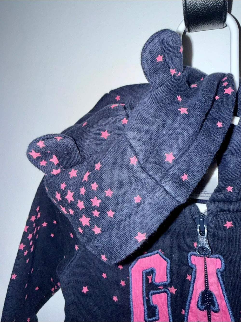GAP Kids Navy One-piece Sweatshirt with Pink Star Print and Ear Hood